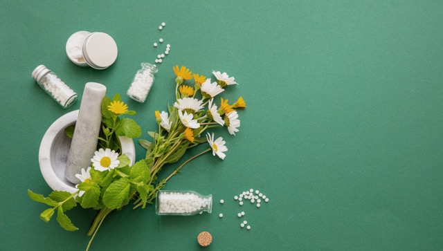 homeopathic medicine and flowers